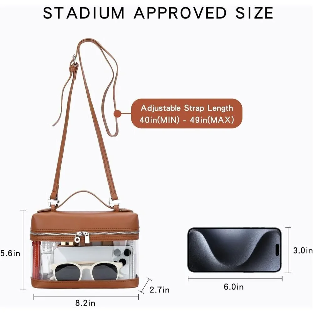 Clear Crossbody Bag Women Vegan Leather Stadium Approved for Concerts Sports